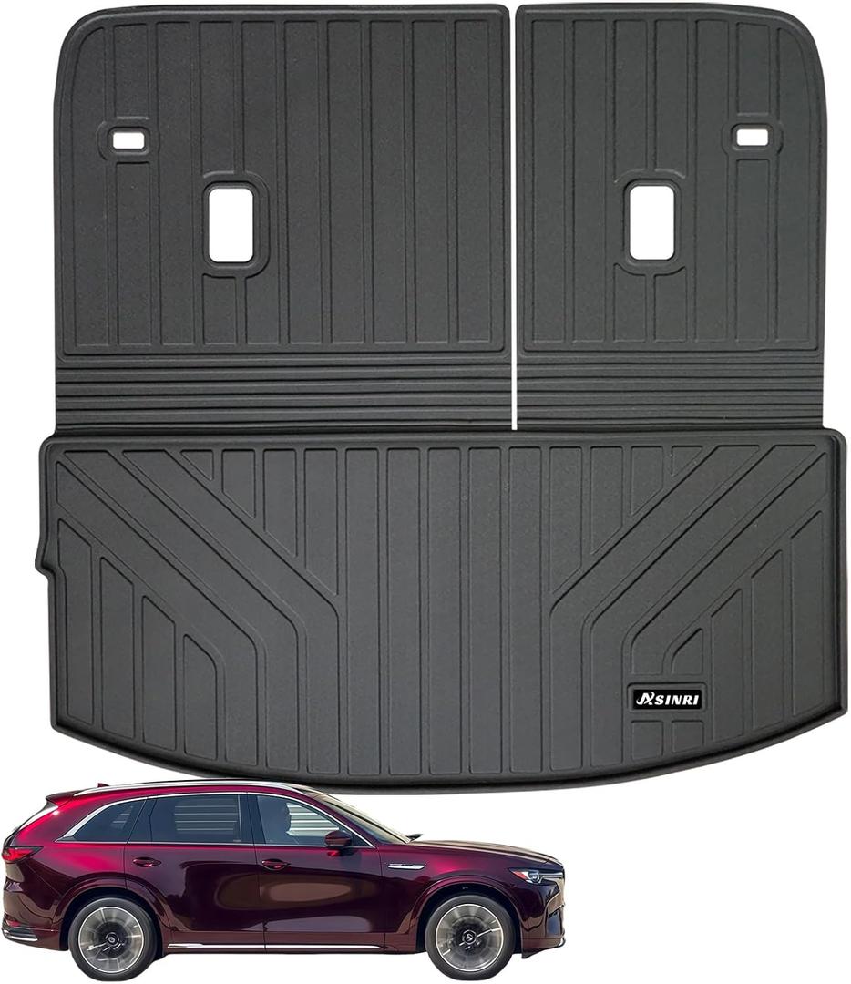 Large Cargo Liners with Backrest Mat for 2024 2025 Mazda CX90 CX-90 7&8 Seats(Not for 6 Seats), TPE All Weather Protection Trunk Mat with Velcro Rear Seats Backrest
