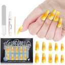 VAVAVAILS Long Coffin Press On Nails - Y2K Salon-Quality Fake Nails for Summer & Parties, Mirage Design, Reusable Bold Glam Press Ons, 12 Sizes - 24 Pcs with Glue & Jelly Gel, Bright Yellow