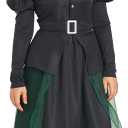 IKALI Women Gothic Witch Costume with Halloween Hat, Medieval Fairytale Witch Fancy Dress Up for Adults Big Girls (Black)