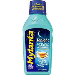 Mylanta Heartburn and Gas Relief, Liquid Antacid, Tonight Formula, Honey Chamomile Flavor, 12 Fl Oz (EXP: 2027/10)