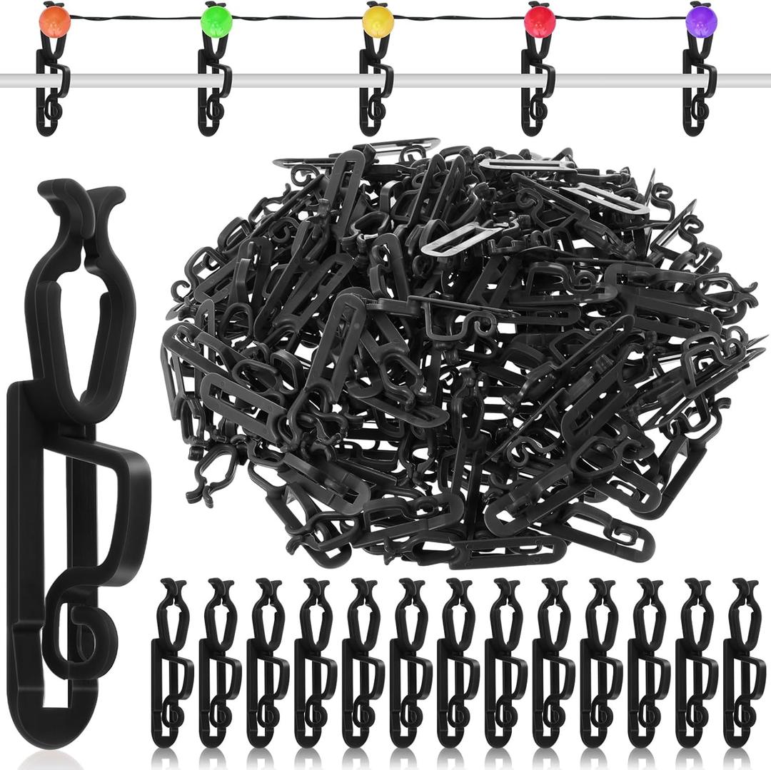 Blulu 200 Pcs Christmas Light Clips Hooks, Outdoor Universal Gutter and Shingle Clip Compatible with C9 C7 C6 for Roof, Roof Ridge Line, Fence, Icicle Lights (Black)