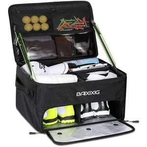 BAIXIXIG Golf Trunk Organizer, Waterproof Car Golf Locker with Separate Ventilated Compartment for 2 Pair Shoes, Golf Storage for Balls, Tees, Cap, Clothes, Gloves, Accessories, Gifts for Men, Women