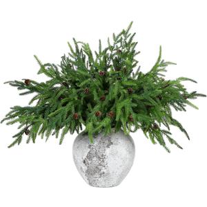 Yinder Xmas Norfolk Pine Branches with Pine Cones Norfolk Pine Artificial Xmas Branches for Xmas Indoor Outdoor Home Decor(10 Pcs)