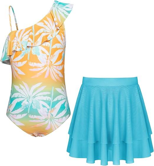 GRACE KARIN Girls One Piece Swimsuits with Mesh Skirt Bathing Suit Swimwear 14Y
