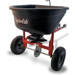 Agri-Fab 45-0527 110 lb. Tow- Behind Lawn & Garden Broadcast Spreader for Seed,Fertilizer,Salt,Ice Melt; Easy to use Flow Control from Seat of Riding Lawn Mower, 110lb Capacity