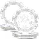 50Pcs Winter Snowflake Paper Plates 7 Inch Winter Wonderland Dessert Plates Christmas Party Decoration Disposable Winter Dinnerware Tableware Set for Holiday Birthday Wedding Party Supplies
