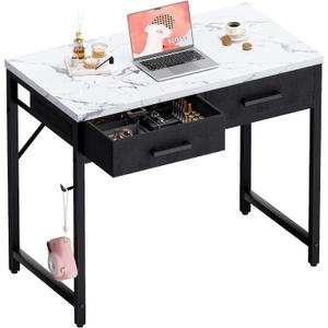 Pamray 32 Inch Small Computer Desk with 2 Drawers for Bedroom Study Writing Home Office Table for Small Spaces Marble