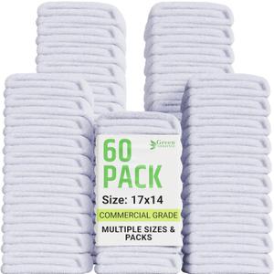 GREEN LIFESTYLE 60-Pack Cotton Wash Cloths 14"x17" Absorbent Cleaning Rags for Housekeeping, Kitchen Towels, Bar Mop Towels, Durable Terry Cloth Rags, Premium Quality Multipurpose Washcloths