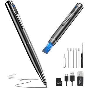 64G 1080P HD Portable Pen Camera,Long Battery Life Body Camera Pen with Loop Recording,Rechargeable Security Nanny Cam with Smooth Writing for lecture,Meeting,Classes, Easy to Use & Stable Transfer