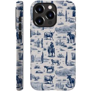 Case Compatible with iPhone 14 Pro,Hybrid 2-Layer Hard Shell,Shockproof Soft for Girl Women,Vintage Western Horses Cow