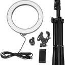 20cm Dimmable LED Selfie, USB Powered Photography with Phone Holder, Brightness 10 Gears 3 Color Temperatures, Includes 12m. Tripod for Live Streaming Video