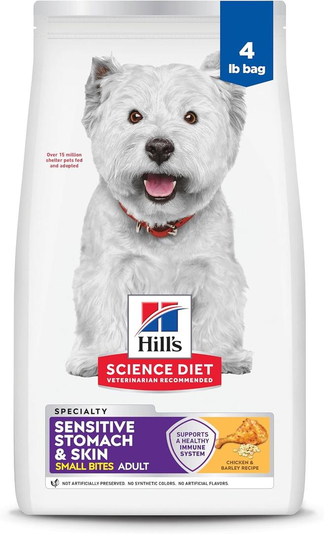 Hill's Science Diet Adult Sensitive Stomach & Skin Small Bites Dry Dog Food, Chicken, 4 lb. Bag, BB Date Not Found