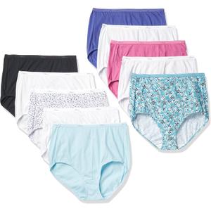 Hanes Women's Brief Underwear Pack, High-waisted Cotton Brief Panties, 10-pack (Colors May Vary) (6, Solid/Print Mix)