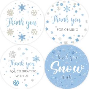 80pcs Snowflake Thank You Stickers, Thank You Snow Much Round Stickers, Blue Frozen Snowflake Round Labels for Winter/Wedding Party Favors