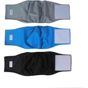 Teamoy Reusable Wrap Diapers for Male Dogs, Washable Puppy Belly Band Pack of 3 (S, 10"-13" Waist, Black+ Gray+ Lake Blue)
