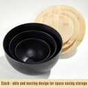 JOYMAY Salad Bowl with Lid, Mixing Bowl Salad Bowl Set, Natural Bamboo Fiber Serving Bowl Set of 3 with Bamboo Wood Lid, Nesting Bowls for Salads,Pastas(Black,10",8",6"), Large