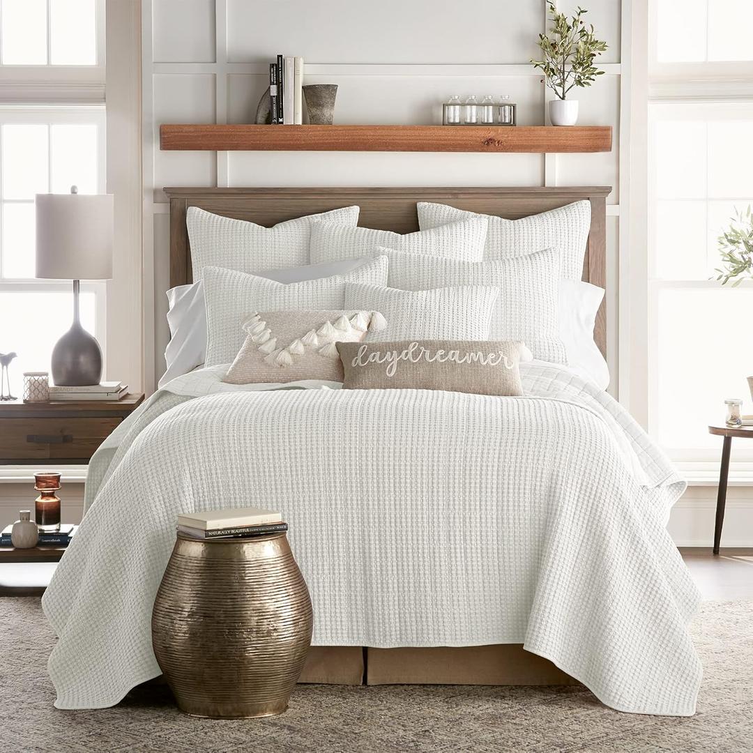 Levtex Home Mills Waffle King/Cal King Quilt Set (106x92in) with 2 Pillow Shams (36x20in) - Cream - Cotton Waffle King Size Quilt Bedding Set - Lightweight, Soft, Pre-Washed