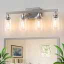 VOLISUN Brushed Nickel Bathroom Light Fixtures, 4-Light Bathroom Vanity Light Over Mirror, Modern Vanity Lights for Bathrooms, Bathrooms Lights Fixtures Over Mirror with Clear Glass Shades