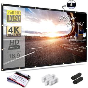 Mdbebbron 150 inch Projection Screen 16:9 Foldable Anti-Crease Portable Projector Movies Screen for Office Home Theater Indoor Outdoor Support Double Sided Projection