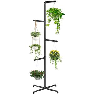 Hanging Plant Stand, Plant Hanger Indoor, Corner Hanging Plant Stand, Black Metal Holder for Bedroom, Living Room, Garden, Balcony (large)