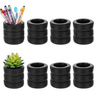 8 Pcs Tire Shaped Pen Holder Car Tire Planter Holder for Men Mechanic Gift Desk Office Home School Accessories Decor Christmas Novelty Funny Supplies Cactus Succulent Planter Pot
