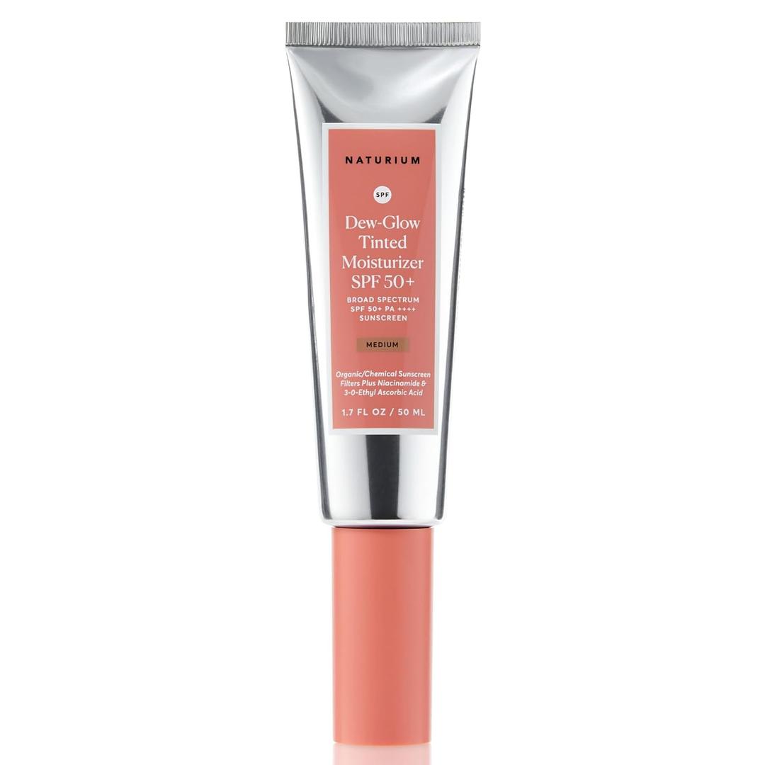 Naturium Dew-Glow Tinted Moisturizer SPF 50+ Medium, Daily Moisturizing Sunscreen & Face Primer with Tint, Skin Protector with Dewy Finish, 1.7 oz