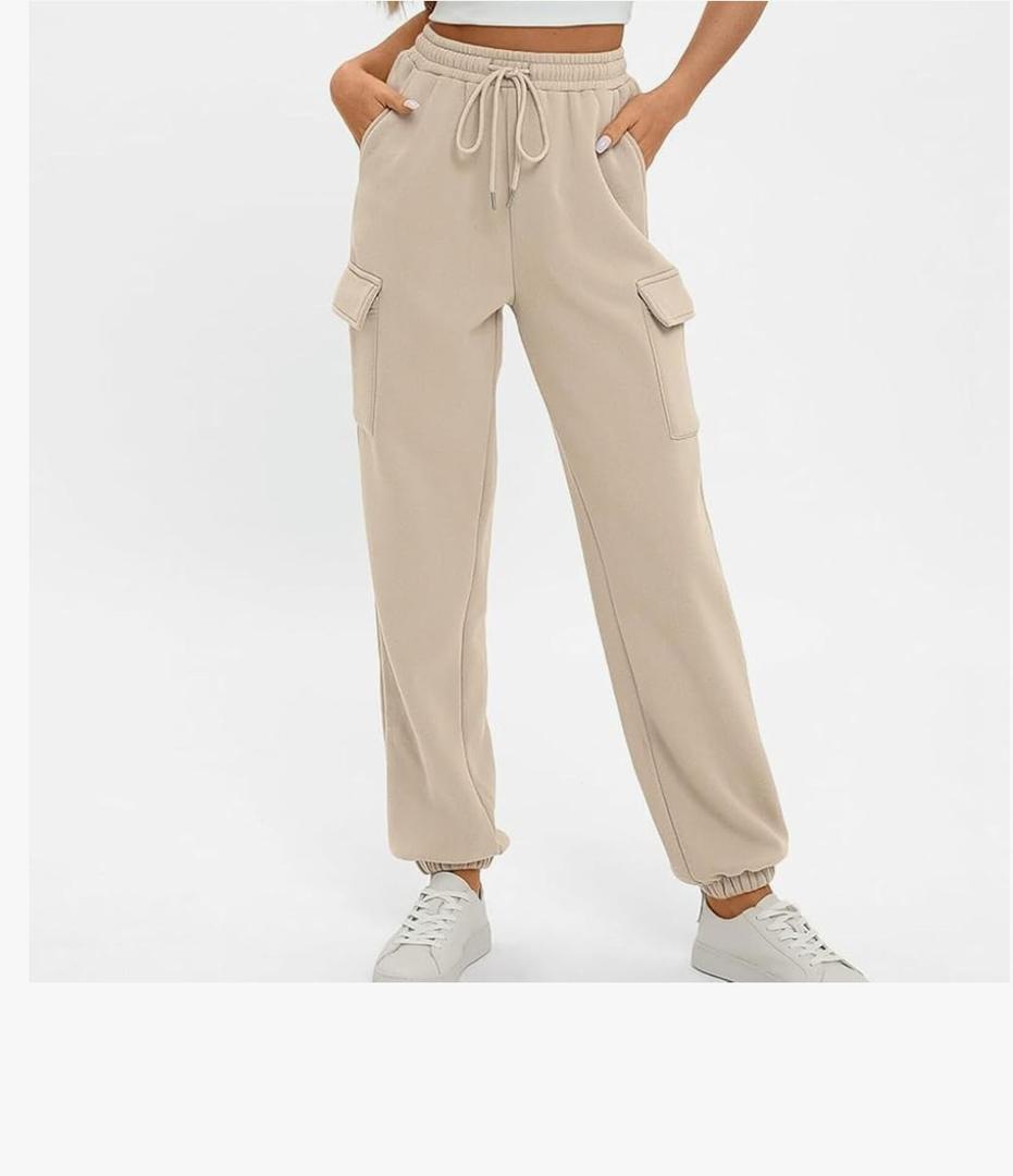 Women's Cargo Sweatpants Oversized Fleece Drawstring Joggers Fall Fashion Outfits Y2k Clothes with Pockets, S