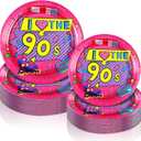 Yungyan 50 Pcs Retro 90S Plates Disposable Paper Tableware 9 Inch Dinner Plates 7 Inch Dessert Party Decoration Supplies