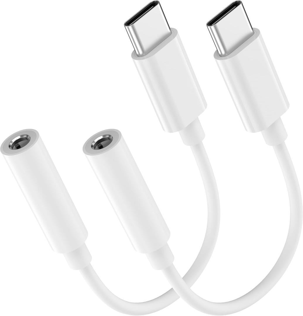 2 Pack USB C to 3.5mm Headphone Jack Adapter for iPhone 17/16/15/Pro Max/Plus, Type C Aux Audio Dongle Cable Cord Compatible with iPad, Samsung Galaxy S25/24/S23/S22/S21, MacBook-White
