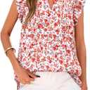 BTFBM Going Out Tops for Women Trendy 2026 Cap Sleeve V Neck Floral Blouses Dressy Casual Cute T Shirts Summer Fashion (S)
