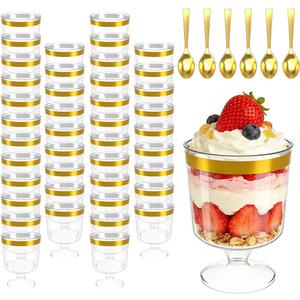 120Pcs Dessert Cups with Golden Spoon,5Oz Clear Plastic Parfait Cups,Mini Appetizer Cups Disposable Shooter Cups for Pudding Ice Cream Mousse Cake Birthday Party Events Supplies