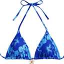 Milumia Floral Halter String Triangle Bikini Top for Women Bathing Suit Swim Top (Small, Royal Blue)