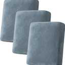 H.VERSAILTEX Velvet Stretch Couch Cushion Cover Plush Cushion Slipcover for Sofa Cushion Furniture Protector Seat Cushion Sofa Cover (3 Piece Sofa Cushion Covers, Stone Blue)