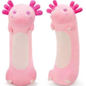 Tezituor Long Axolotl Plush Body Pillow, 39.5 Inches Giant Pink Axolotl Stuffed Animal Soft Hugging Pillow Big Salamander Toys for Girls Kids Birthday Gifts