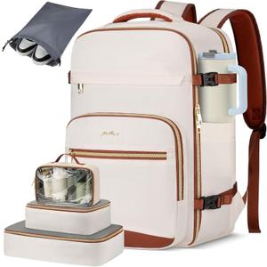 Travel Laptops Backpack for Women,Large Carry On Luggage for Airplanes Weekender Bags for Personal Items,Airline Approved TSA Overnight Bags with 4 Packing Cubes (Beige)