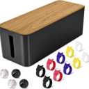 Cable Management Box Large - Wooden Grain Cable Organizer Box to Hide Wires&  Power Strips, TV & Desk Computer Wires, with Cable Clips & Reusable Cable Ties for Home & Office (Black)