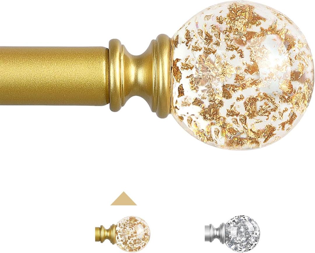 Gold Decorative Crystal Curtain Rods:36-88 Inch Heavy Duty Adjustable Window Curtains Rods for Bedroom Living Room,Brass Golden Modern Girly Acrylic Drapery Rod with Sheer Bling Foil Finials