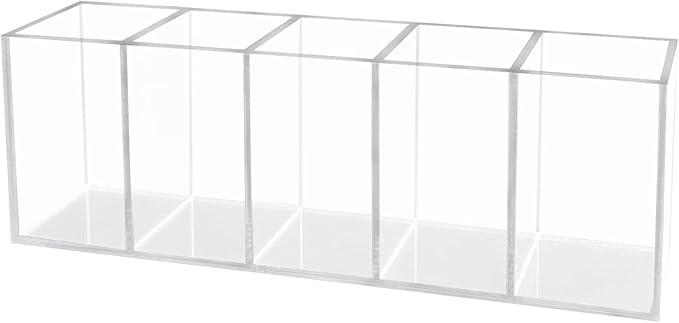 HSYMQ Acrylic Clear Pen Holder 6 Compartments Pencil Holder Desk Organizer Desktop Makeup Brush Holder