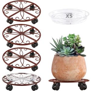 5 Pack Plant Caddy with Wheels Heavy Duty 12 Inches Metal Plant Stand with Wheels Plant dolly Rolling Plant Stand Plant Roller with Casters for Indoor and Outdoor with Plant Saucers, Bronze (11.8'')