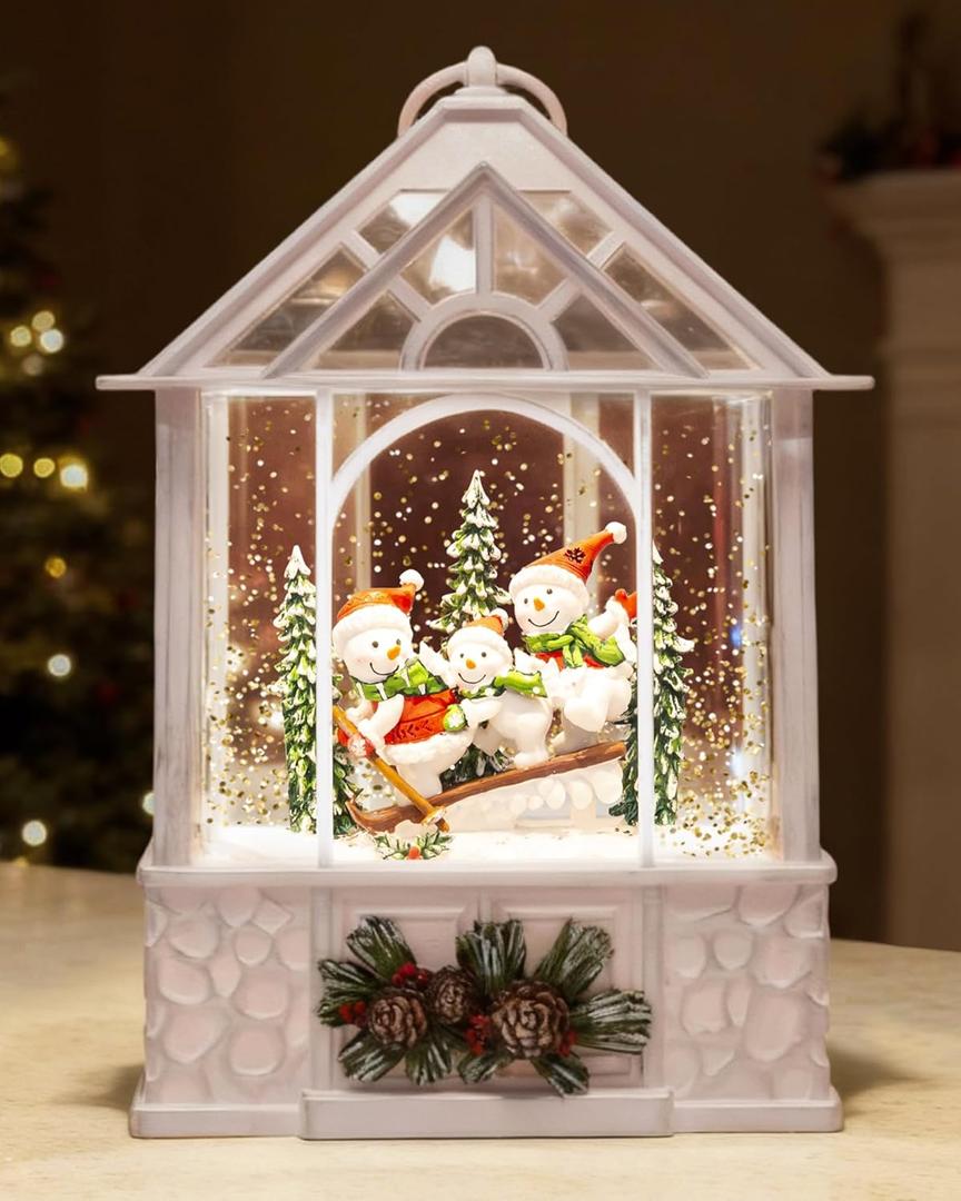 Large Christmas Snowman Snow Globe Light up Lantern with 8 Songs, 9.84" Christmas Snow Globes for Kids Adults, 6H Timer & Dual Power, Snowglobes Christmas Decorations Indoor for Home Gifts Women Men