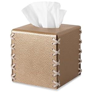 Tissue Box Cover PU Leather Tissue Holder Square Decorative Home Decor Cube Boxes for Bathroom, Kitchen, Nightstand, Office Desk Essentials, Gold