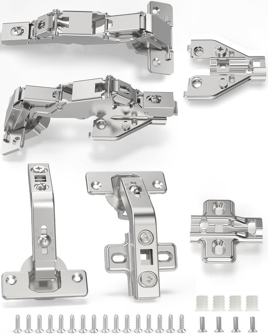 Chibery 2 Pair 135 Degree & 165 Degree Hinges Kit for Pie Corner Cabinets, Hidden Lazy Susan, Face Frame Self Closing, Clip On, Smooth Slow Close, Concealed Mount for Bi-fold Door, Kitchen Cupboard