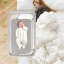 INFANS Over Bed Bassinet for Baby, Bedside Sleeper with Lowering Wall for Easy Access, Safe Close Sleeping, Adjustable Height, Storage, Newborn Infant Girls Boys (Beige)