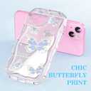 2 x Compatible for iPhone 14 Case, Pretty Butterfly Print Three-Dimensional Wave Clear Case for Girls Women, Soft Full Package Anti-Fall Cover for iPhone 14, Water Blue Butterfly