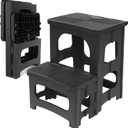 Folding 2-Step Stool for Adults Kids Non-Slip Collapsible Portable Step Stool for Kitchen Home Toilet Bedroom Office Bathroom Rv,Holds 300 Lbs(Black)