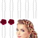 Bencailor 24 Pieces Rose Hair Pins Mini Burgundy Flower Hair Clips Accessories U Shaped Decorative for Bridal Wedding Dance Birthday Woman Small Bobby(Red)