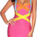 meilun Women's Celebrity Bandage Bodycon Dress Strap Party Pencil Dress (Pink, L)