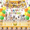 Puppy Birthday Party Supplies, Puppy Theme Style Party Include Happy Birthday Banner, Backdrop, Tableware Set, Tablecloth, Hanging Swirls, Cake Toppers, Cupcake Toppers, Latex Balloons