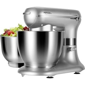 Aifeel Stand Mixer, Mixers Kitchen Electric Stand Mixer with 7.5QT+5.5QT Two Stainless Steel Bowls, Tilt-Head Electric Kitchen Mixer with Dough Hook,Egg Whisk,Flat Beater,Splash Guard (Silver)