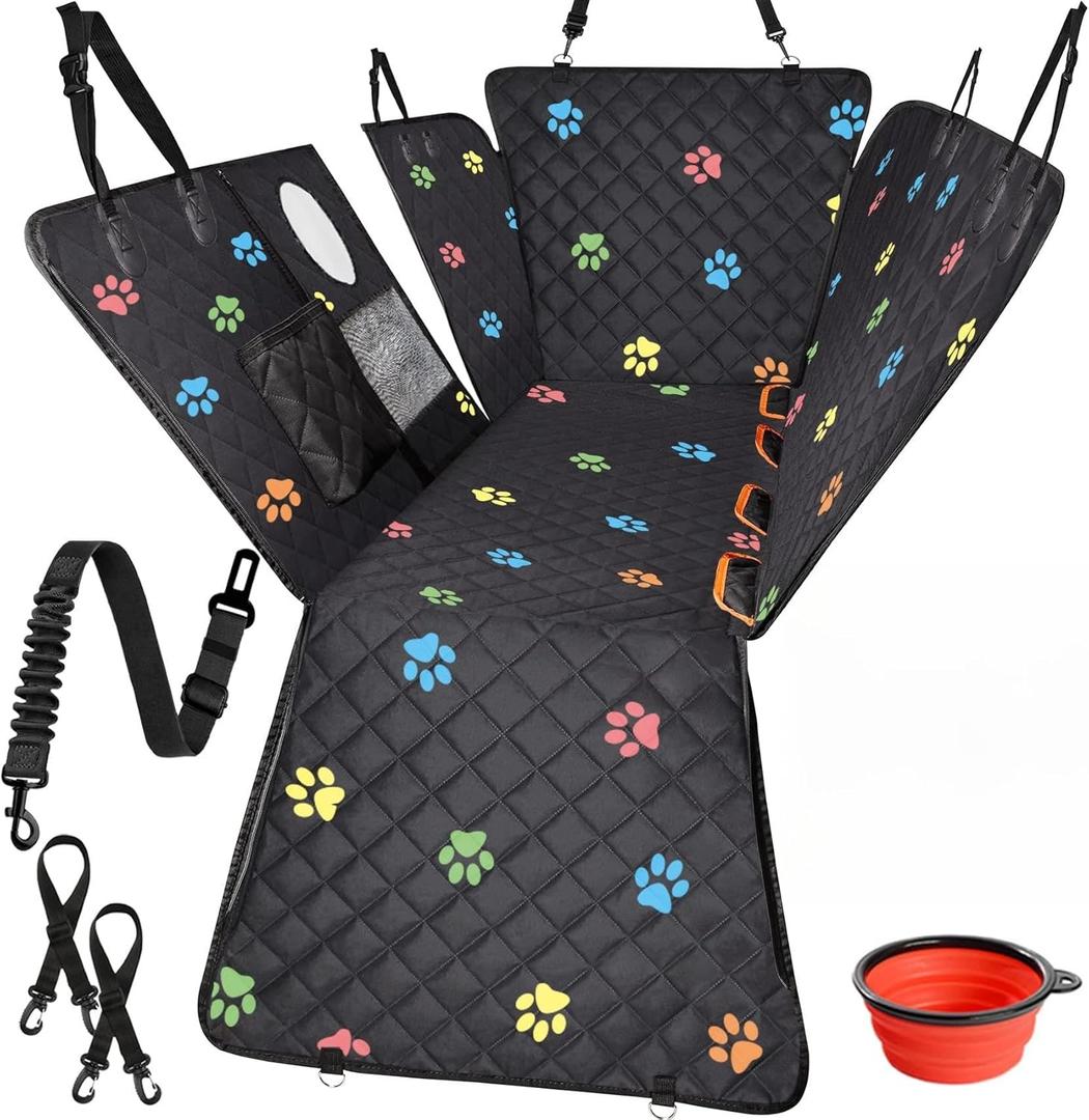 Large Dog Car Seat Cover for Back Seat 100% Waterproof Durable 600D 6-Layer Scratchproof Nonslip with Mesh Window for Dog Hammock for Car Trucks SUV (54"x58", Colorful)